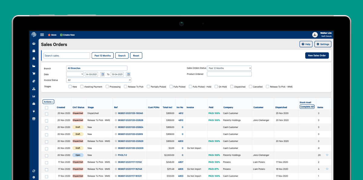 Cin7 dashboard prototype